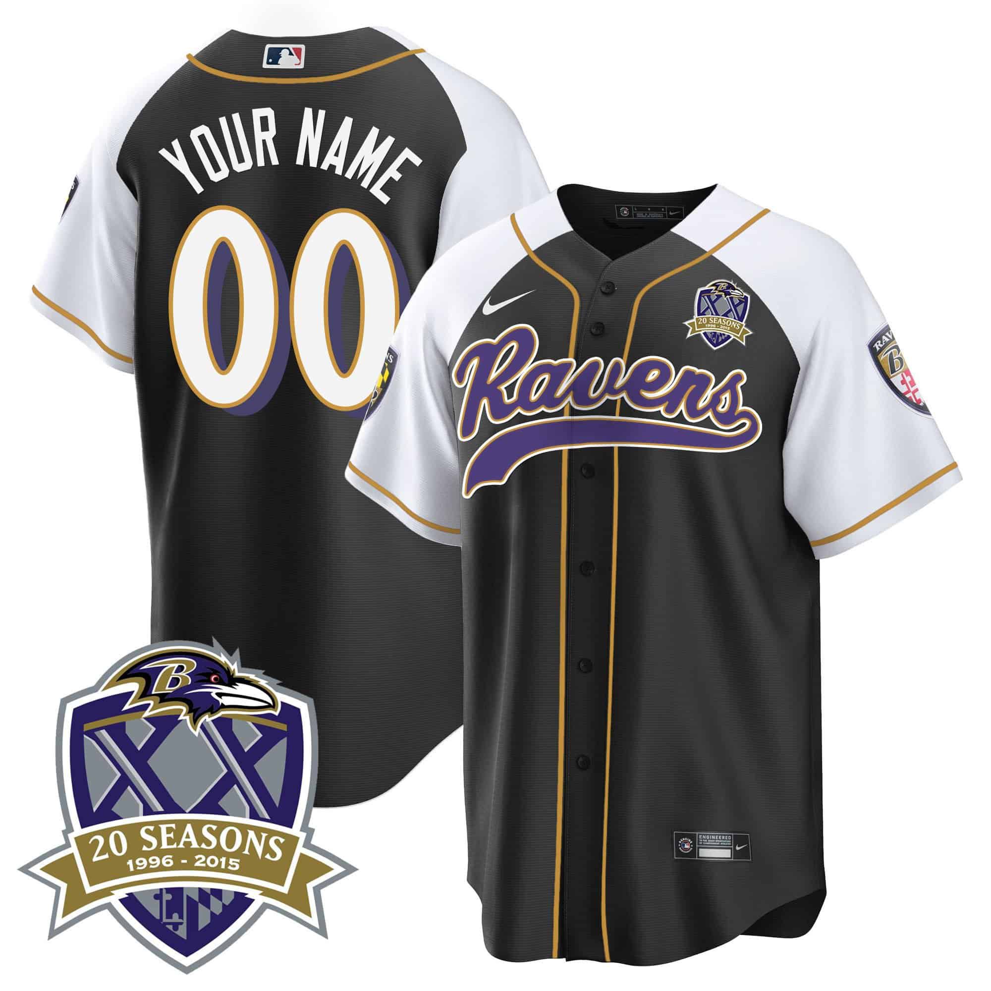 Men Baltimore Ravens Black 2024 Nike 20th Season Patch Baseball Custom NFL Jersey